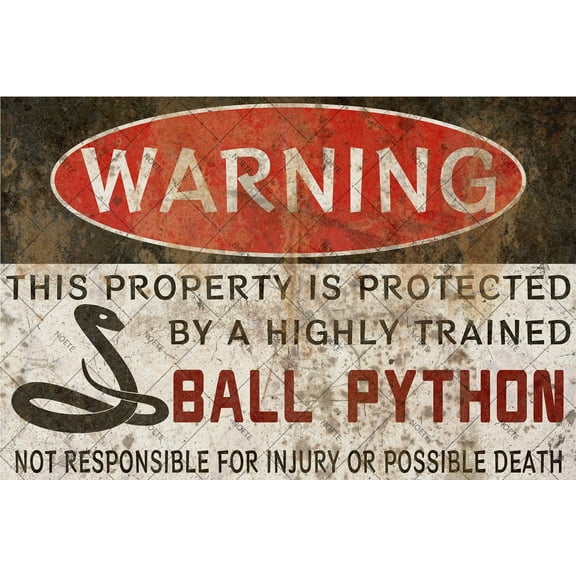 Noete Ball Python Sign Funny 8x12 Inch Aluminum Metal Sign for Reptile Lovers, Perfect as Ball Python Accessories & Unique Snake Warning Decor