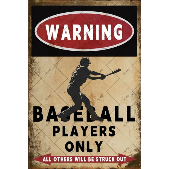 Noete Baseball Metal Tin Sign 12x16 Inch Vintage Style Baseball Players Only Warning Sign Perfect Gift for Boys Room Decor, Man Cave, Bedroom & Office Wall Art