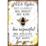 Noete Bee Hive Rules Metal Tin Sign Vintage 8x12 Inch Retro Wall Art for Garden, Home & Outdoor Decor Rustic Bee Hive Decoration Sign