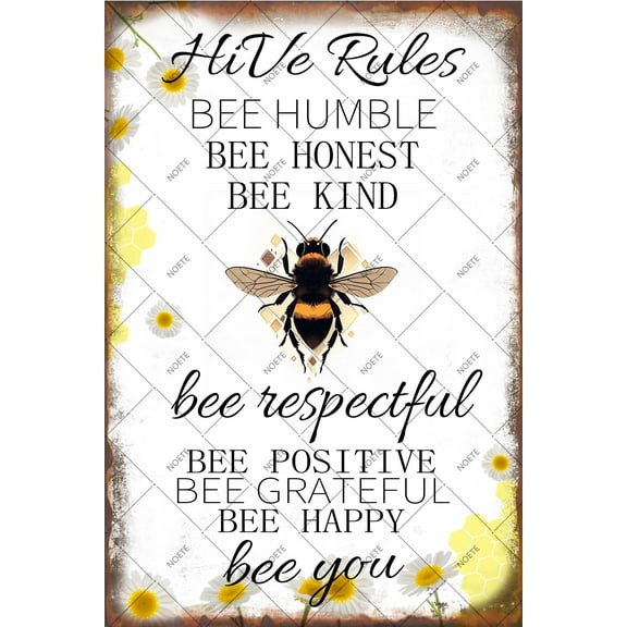 Noete Bee Hive Rules Metal Tin Sign Vintage 8x12 Inch Retro Wall Art for Garden, Home & Outdoor Decor Rustic Bee Hive Decoration Sign
