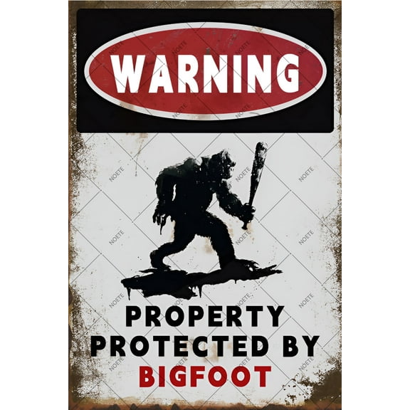 Noete Bigfoot Gifts Sign 12x16 Inch Rustic Warning Property Protected by Sasquatch Tin Sign, Unique Bigfoot Gifts for Home, Cabin, Office, Man Cave Decor