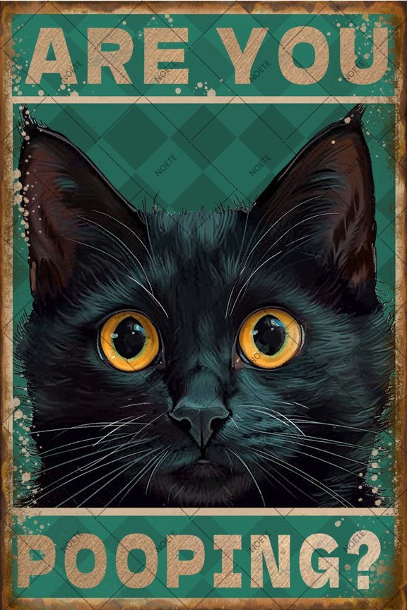 Black Cat Bathroom Metal Signs Funny "Are You Pooping?" Tin Sign for Bathroom, Restroom, Home & Wall Decor 12x16 Inch