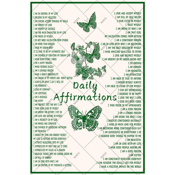 Noete Butterfly Tin Sign 12x16 Inch Inspirational Wall Art with Daily Positive Affirmations, Boho Aesthetic Decor for Home, Office, Bedroom & Kitchen