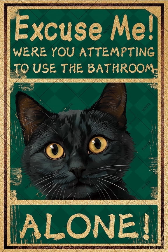 Cat Bathroom Wall Art Funny Retro Metal Tin Sign for Restroom Decor, Vintage Cat Bathroom Wall Art & Home Coffee Shop Decor, Durable 8x12 Inch Aluminum Sign