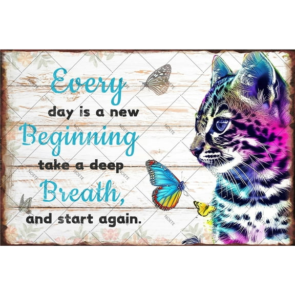 Noete Cat Poster Cute Bunny & Cat Metal Tin Sign for Cat Lovers Inspirational Cat Poster for Women, Girls, Kids Rustic Bunny & Cat Decor 8x12 Inch