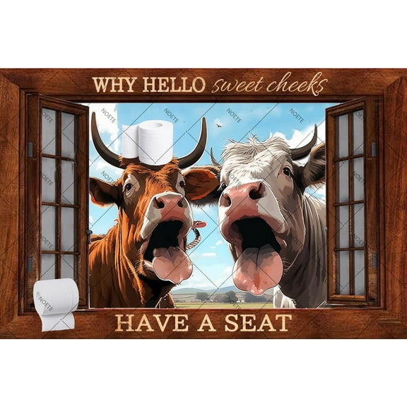 Noete Cattle Bathroom Sign Funny Cow Wall Art 12x16 Inch Vintage Metal Sign, Animal Themed Toilet Decor, Waterproof & Fade Resistant Rustic Farmhouse Bathroom Wall Decor