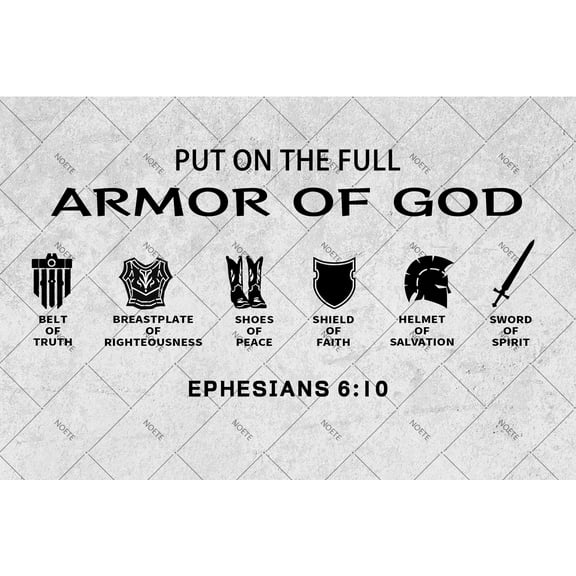 Noete Christian Canvas Metal Tin Sign "Put on the Full Armor of God" Bible Verse Framed Print, Inspirational Christian Canvas Tin Sign for Home & Office Decor, 12x16 Inch
