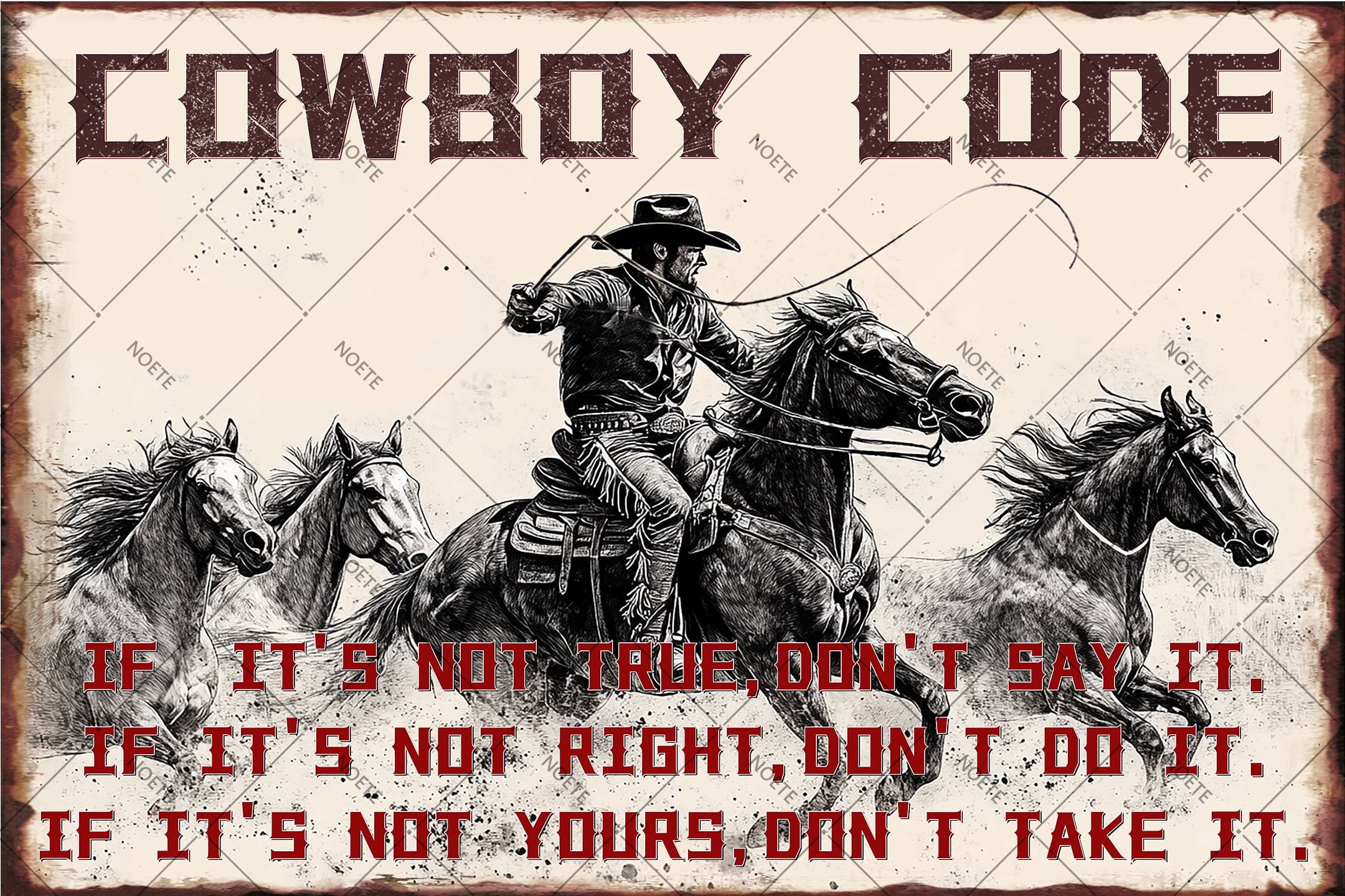 Noete Cowboy Code Sign Retro Western Metal Tin Sign 8x12 Inch, Vintage ...