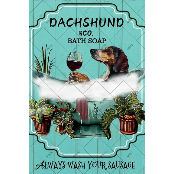 Noete Dachshund Metal Tin Signs Vintage 12x16 Inch Funny Wiener Dog Bathroom Decor, Wash Your Wiener Soap Tin Sign for Home, Bar & Wall Art