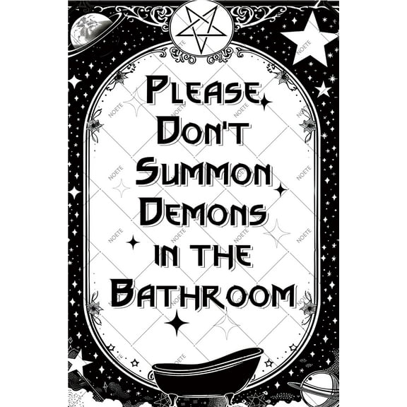 Noete Dark Humor Goth Metal Signs "Please Don't Summon Demons In The Bathroom" Funny Gothic Wall Decor, Witchy & Edgy Tin Sign for Bathroom, Home, Bar 8x12 Inch