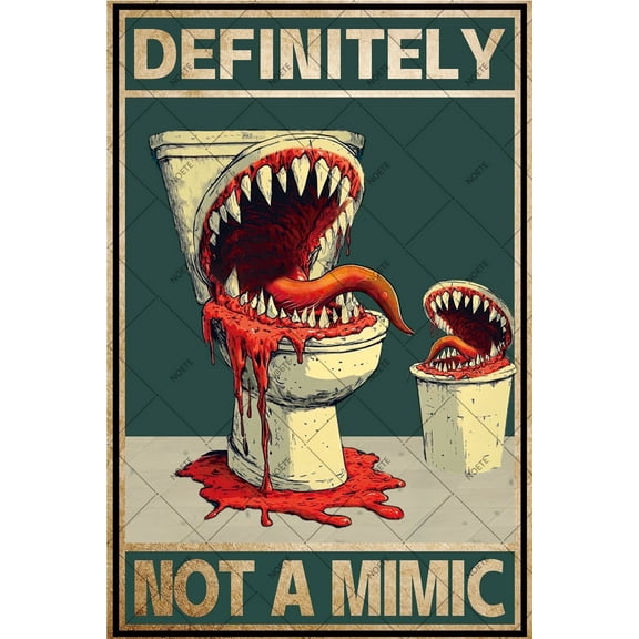 Noete Definitely Not A Mimic Metal Signs 8x12 Inch Vintage Tin Signs for Dungeon Masters, Dragons & Dice Gamers, Unique Bathroom & Classroom Decor