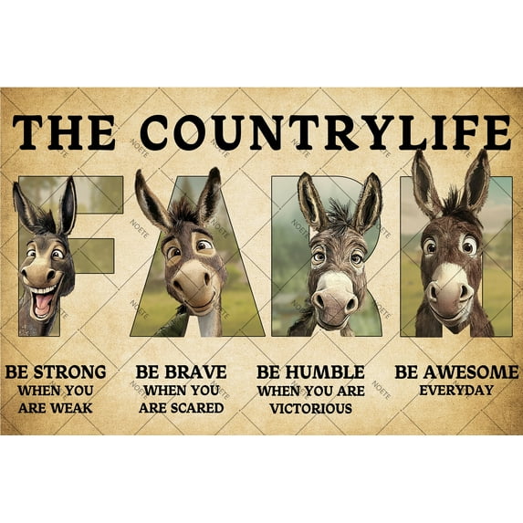 Noete Donkey Sign Vintage Metal Tin Poster 12x16 Inch Retro Farmhouse Wall Decor for Home, Bar, Cafe & Office Durable Donkey Farm Plaque Sign