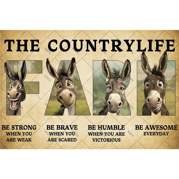 Noete Donkey Sign Vintage Metal Tin Poster 8x12 Inch Retro Farmhouse Wall Decor for Home, Bar, Cafe & Office Durable Donkey Farm Plaque Sign