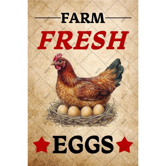 Noete Eggs Sign Vintage Farm Fresh Chicken Hen Rooster Metal Tin Sign for Country Kitchen, Barn, Market Decor Rustic Wall Art 8x12 Inch