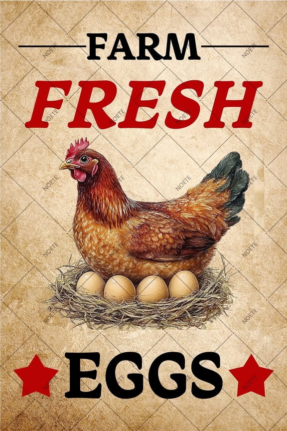 Eggs Sign Vintage Farm Fresh Chicken Hen Rooster Metal Tin Sign for Country Kitchen, Barn, Market Decor Rustic Wall Art 8x12 Inch