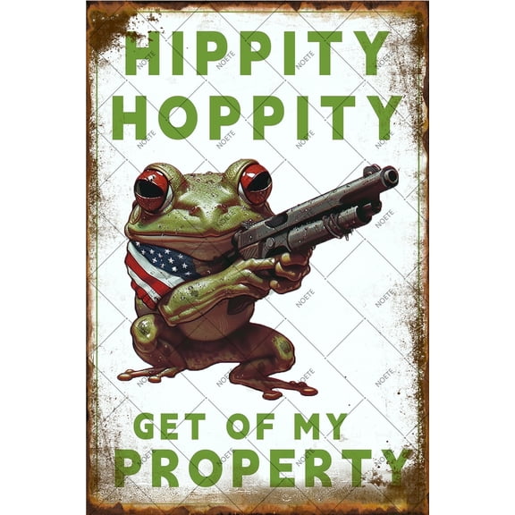 Noete Frog Tin Metal Signs Vintage 8x12 Inch Funny "Hippity Hoppity Get Off My Property" Wall Decor for Home, Bedroom, Garden & Office Rustic Metal No Trespassing Sign