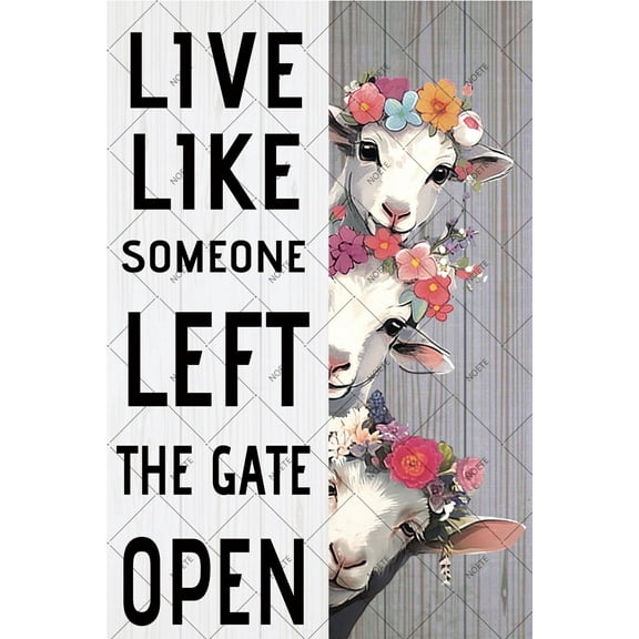 Noete Funny Goat Metal Tin Sign 8x12 Inch "Live Like Someone Left The Gate Open" Farmhouse Decor for Bathroom, Kitchen, Living Room & Farmhouse Wall Art Rustic Goat Decor for Home & Office
