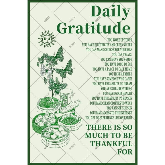 Noete Green Bohemian Style Tin Sign 8x12 Inch Inspirational Wall Art for Home, Office, Bedroom & Cafe Decor - Boho Aesthetic Metal Poster with Daily Gratitude Quotes