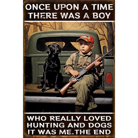 Noete Hunting Boy Dog Metal Sign Vintage 8x12 Inch Hunting Decor for Kids, Man Cave & Bar Rustic Wall Art Tin Sign Gift for Boys Who Love Adventure