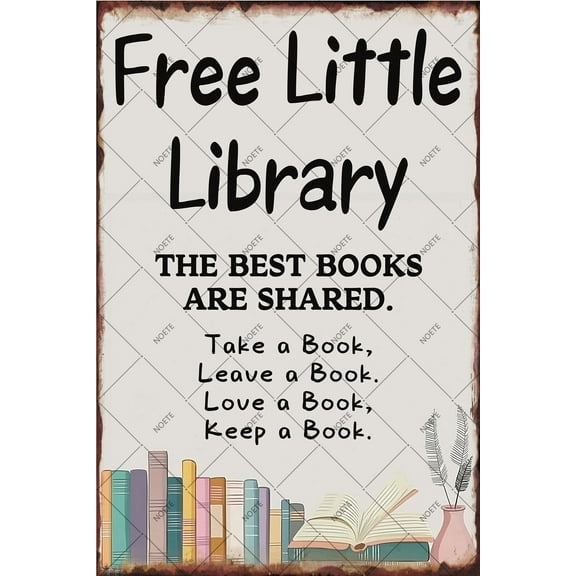 Noete Library Sign Vintage Tin Metal Plaque 8x12 Inch, Rustic Wall Decor for Home, Garden & Library Perfect Gift for Book Lovers