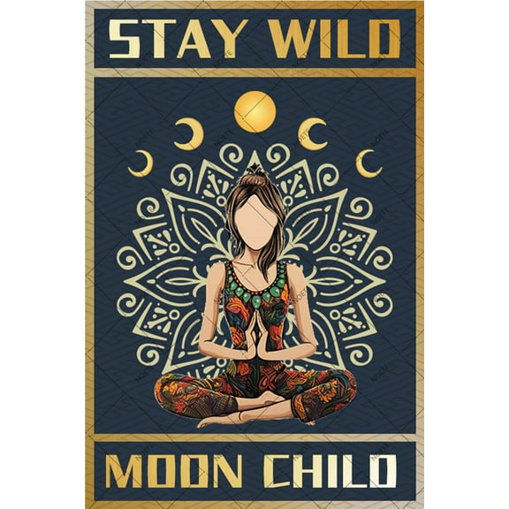 Noete Moon Sign Stay Wild Moon Child Vintage Tin Sign, 12x16 Inch Hippie Wall Art for Spiritual Yoga & Meditation Room, Bedroom, Bathroom, Bar Decor
