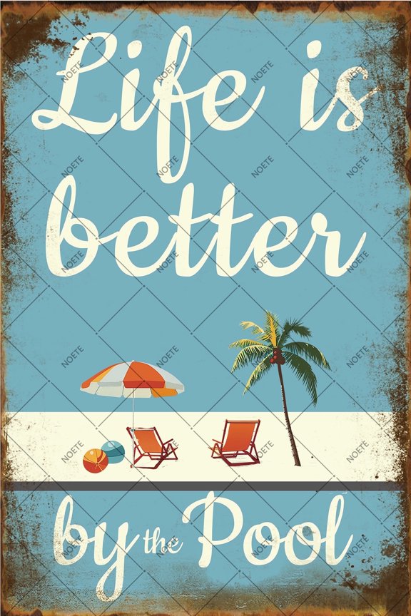 Pool Metal Tin Sign 8x12 inch Vintage Retro Beach Wall Decor for Home, Office, Yard, Garden, Bar & Cafe, Indoor & Outdoor