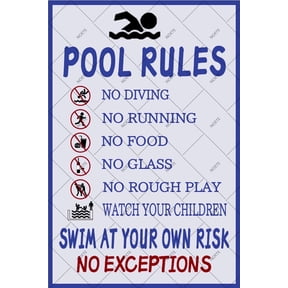 Noete Pool Rules Sign 8x12 Inch Vintage Metal Sign for Swimming Pool & Water Park Safety Funny Warning Tin Sign with Customizable Text Durable Wall Decor for Home or Business