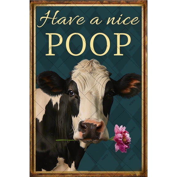 Noete Poop Cow Metal Tin Sign Funny 8x12 Inch Bathroom Wall Art Decor for Cafe, Living Room, Kitchen & Home Rustic Farmhouse Plaque Gift