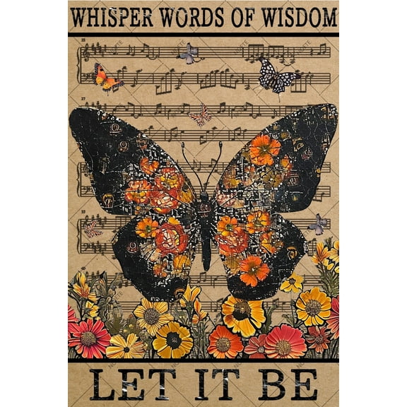 Noete Vintage Butterfly Metal Tin Sign 12x16 Inch, Rustic Wall Art Decor with Whispering Wisdom & Floral Designs for Home, Living Room, Bedroom, Cafe, Bar