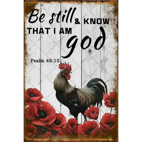 Noete Vintage Flowering Rooster Metal Tin Signs 12x16 Inch, Rustic Chicken Wall Art Decor for Home, Living Room, Bedroom, Office, Cafe & Bar