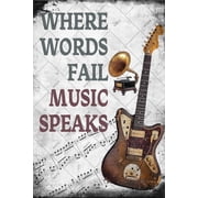Noete Vintage Guitar Tin Sign "Where Words Fail Music Speaks" 12x16 Inch Retro Guitar Wall Decor for Cafe, Bedroom, Bathroom & Music Lovers Durable Metal Art Poster