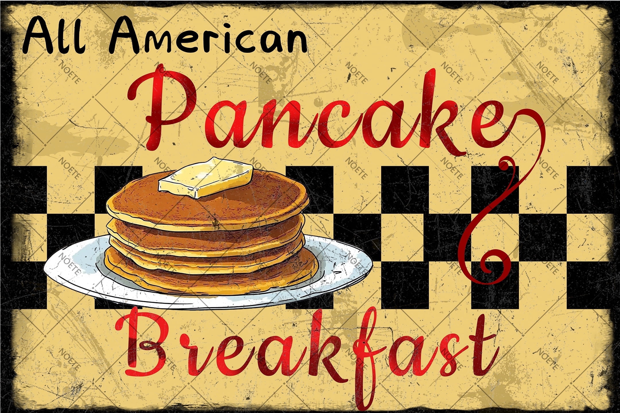Noete Vintage Kitchen Sign Retro Pancake Breakfast Metal Tin Wall Decor ...