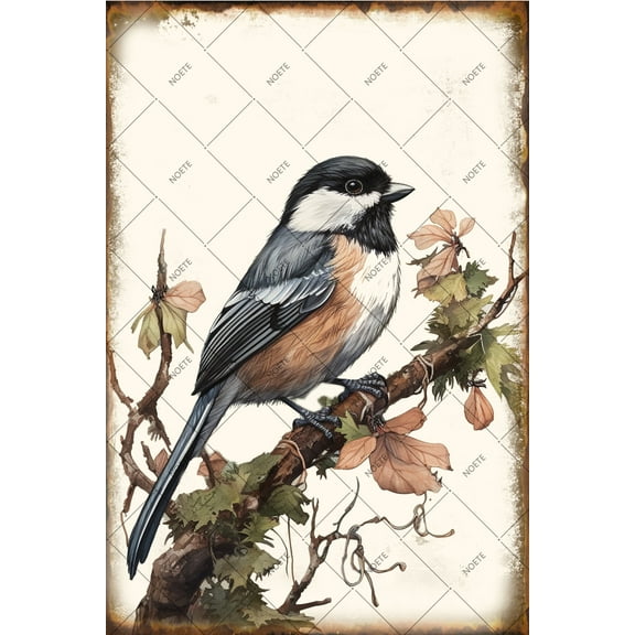 Noete Vintage Metal Sign Chickadee Primitive Wall Art 8x12 Inch, Rustic Home Decor for Farmhouse, Kitchen, Classroom, Office & Easter Party