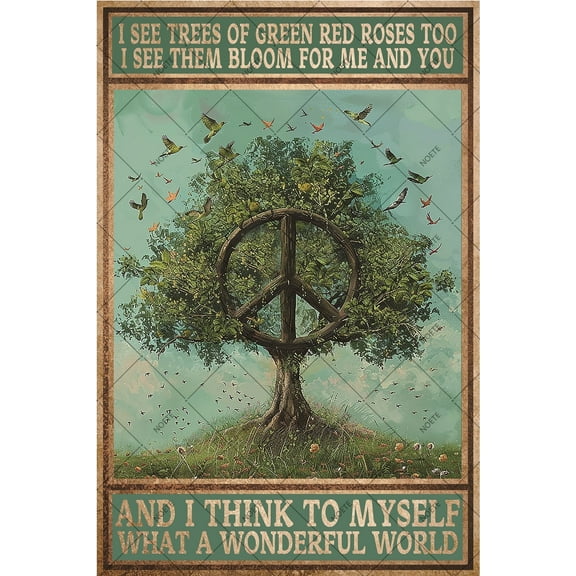 Noete Vintage Metal Tin Sign 12x16 inch Metta World Peace Poster with Inspirational Quote, Hippie Style Wall Art for Home, Bar, Cafe & Office Decor