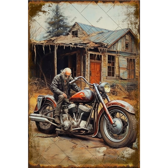 Noete Vintage Motorcycle Tin Sign 8x12 Inch Retro Motorcycle Tin Sign Wall Art with Classic Old Man & Motorcycle Design Durable Metal Decor for Garage, Man Cave, Bar