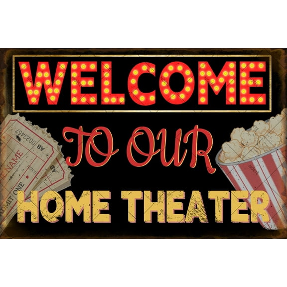 Noete Vintage Movie Theater Decor Sign 8x12 Inch Rustic Aluminum Metal Wall Art for Home Theater, Bars, Cafes, Pubs & Media Room