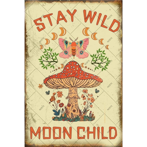 Noete Vintage Mushroom Decor Tin Sign Whimsical 8x12 Inch Retro Wall Art for Bathroom, Living Room, Bedroom & Office Decor