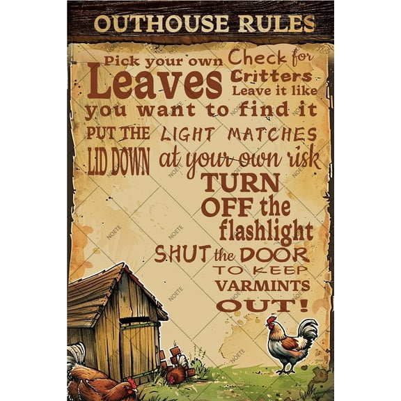 Noete Vintage Outhouse Rules Tin Sign 12x16 inch Retro Metal Bathroom Decor for Home, Bar, Cafe & Shop Funny & Unique Outhouse Bathroom Decor Wall Art