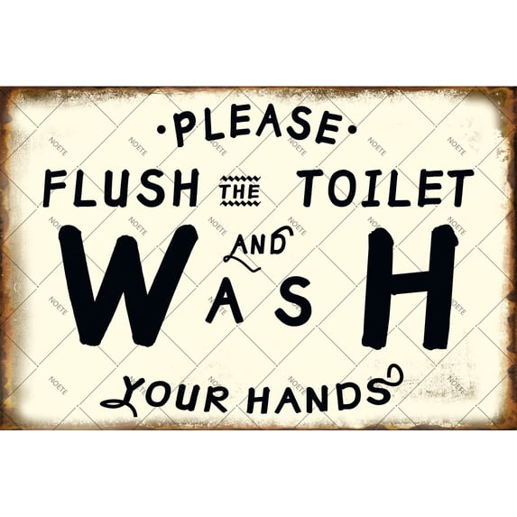 Noete Vintage Toilet Metal Sign 12x16 Inch Retro Bathroom Wall Art Decor with "Please Flush & Wash Hands" Design for Home, Office, Cafe, Bar & Pub
