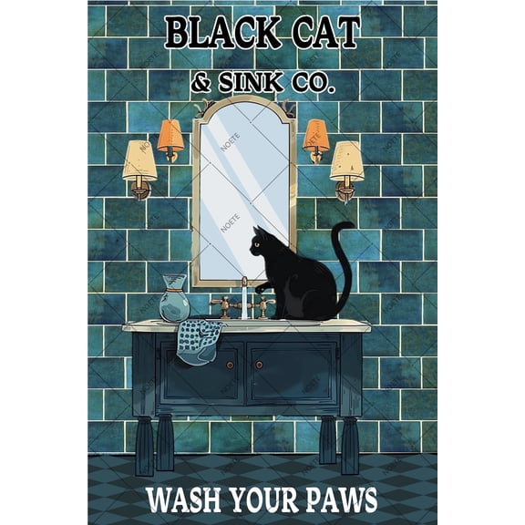 Noete Wash Your Paws Cat Poster Fun & Inspirational 8x12 Inch Metal Tin Sign for Kids Room, Nursery, Home Decor Cute Cat Lover Gift & Motivational Print