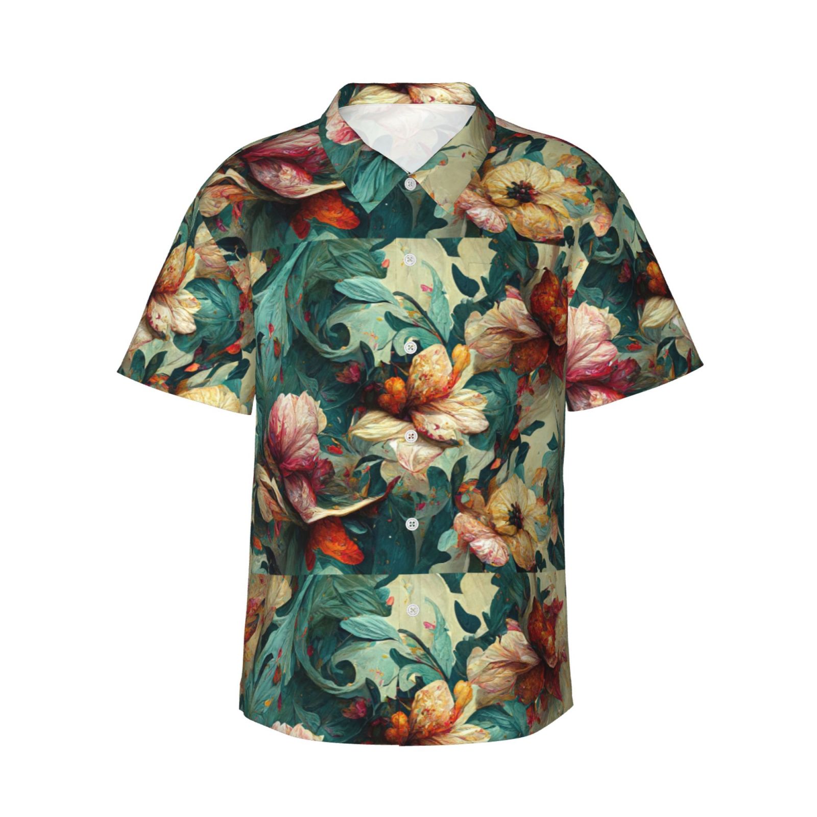 Noewx Artistic Abstract Flower Men's Hawaiian Shirt Short Sleeved