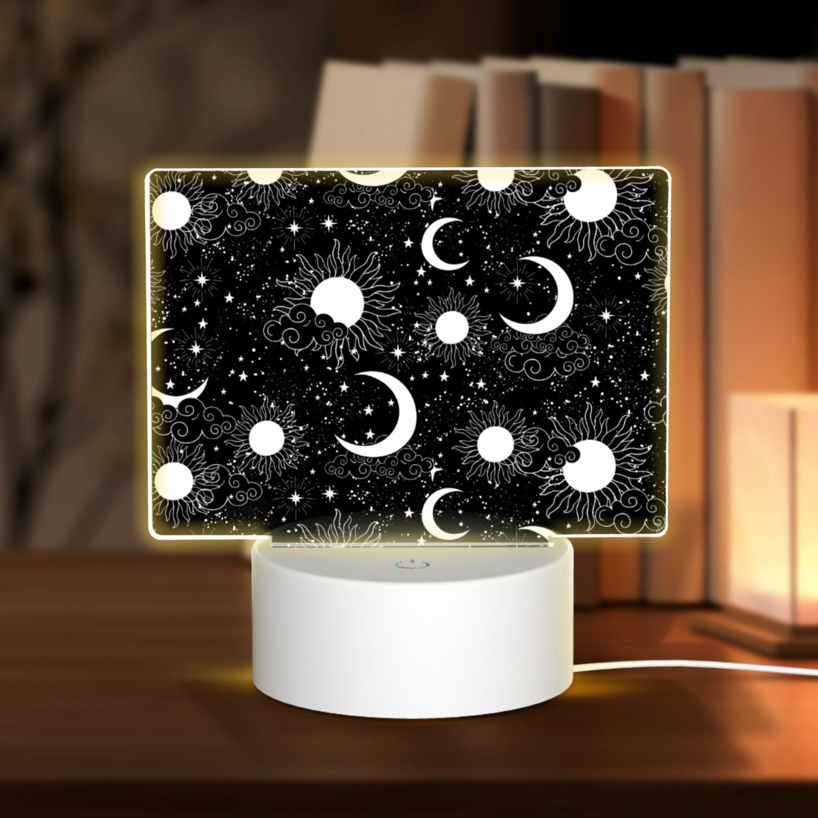 Noewx Crescent and Stars 3D Night LED Light Lamp Base Acrylic Glass