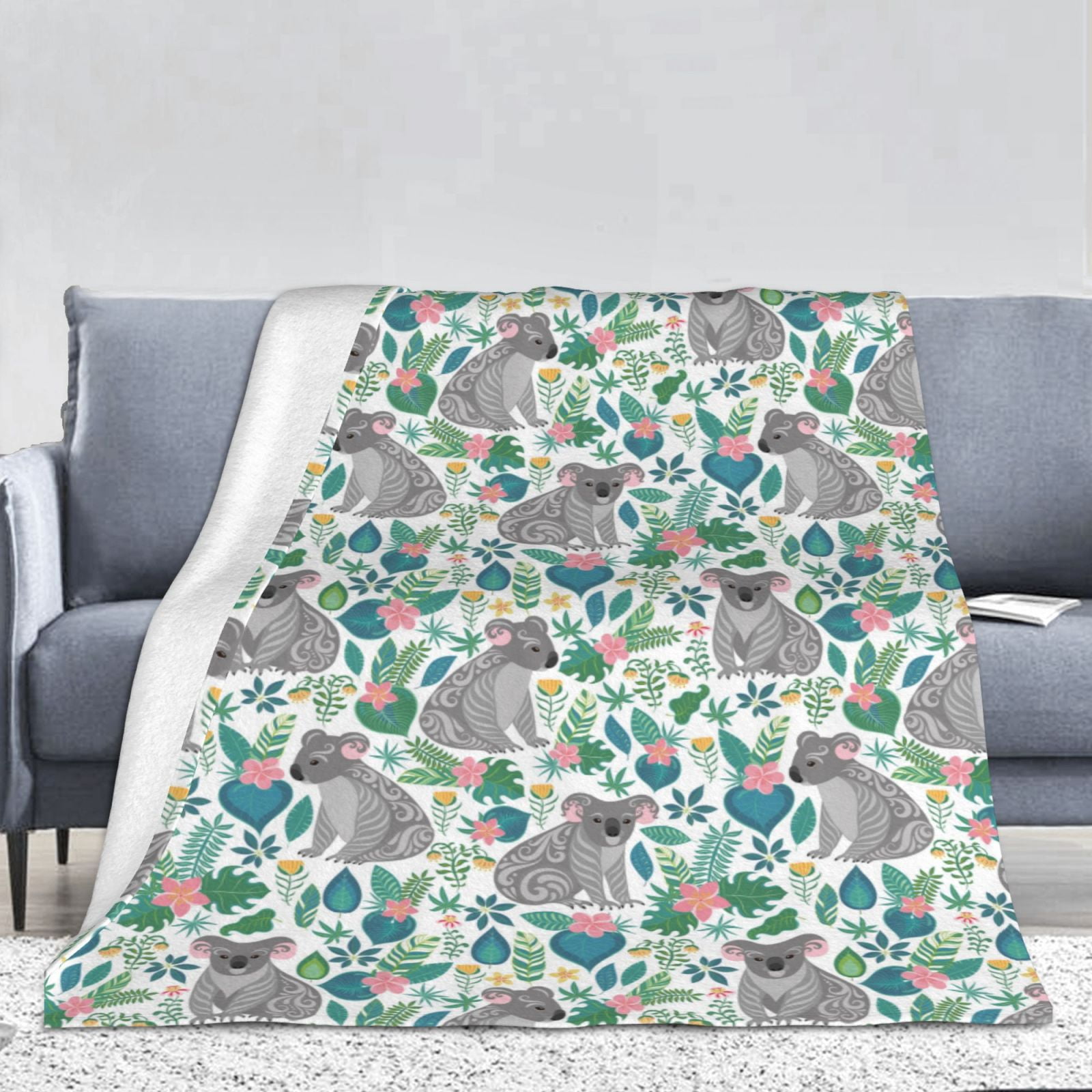 Noewx Cute Gray Koalas Flannel Throw Blanket All Season No Shed No