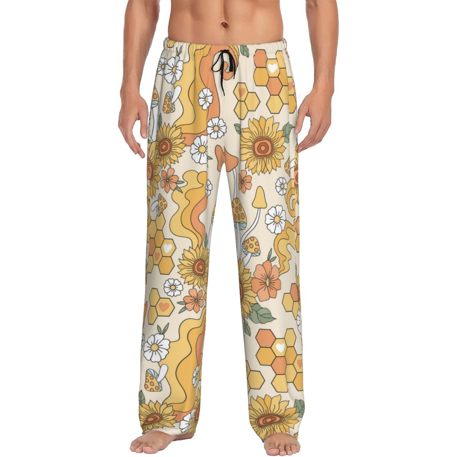 Noewx Mens Pajama Pants Comfy Lounge Pj Pants Groovy Hippie Flower