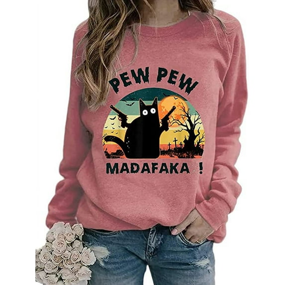 Noffish Women Madafakas Long Sleeve Sweatshirt Funny Cat Shirt