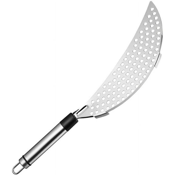 Nogis 14.47 Inch Silver Grease Handheld Stainless Steel Pasta Strainer Insert Drainer for Different Pot Pan Kitchen Tools (1 Pack, Stainless Steel Pot Strainer with Handle)