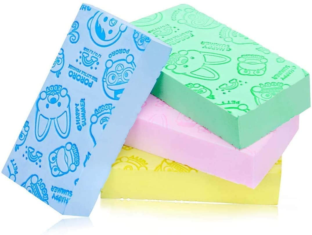 Nogis 4pcs Ultra Soft Exfoliating Sponge,Bath Sponge for Kids and Adult Shower,Dead PVA Skin Sponge Remover for Bathroom Body Cleansing Supplies