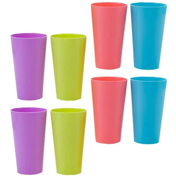 Nogis Coloured Plastic Cups (12 Pack) - 260ml/9 fl oz - Reusable Drinking Tumblers in 4 Colours - Hard Plastic Drinkware for Parties, Camping, BBQs, Picnics & Beach - Dishwasher Safe & BPA Free