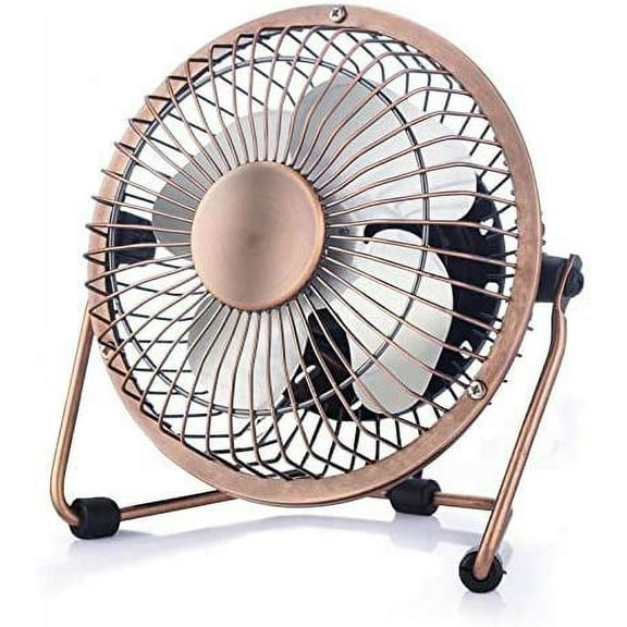 Nogis Mini Desk Fan 4 Inch USB Wrought Iron Fan Desktop Student Fan Silent Mini Fan (Color : Copper Gold)
