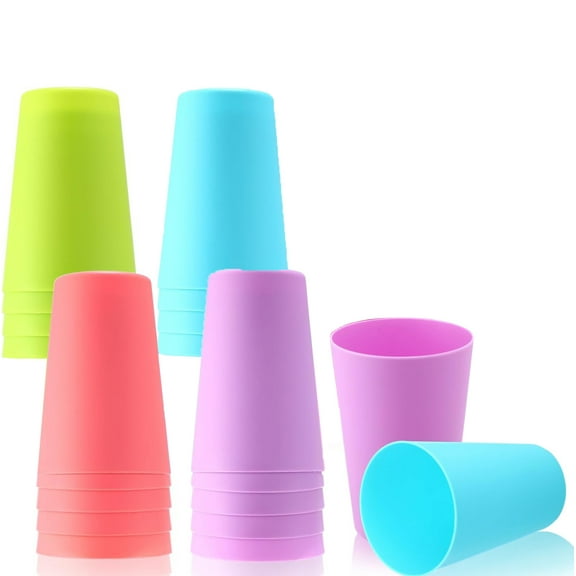 Nogis Plastic Cup, Plastic Tumbler Set 12 Pieces Reusable Water Cup Colorful Stacking Cups Mugs for Indoor Outdoor Parties - 4 Random Color